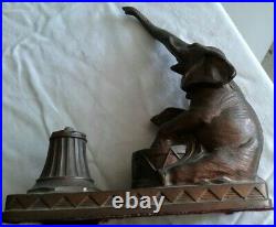 Antique 30's-40's Circus Elephant with Drum Table Lamp base Cast Metal #186