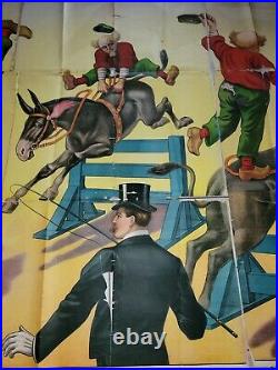 Antique 79x122 Circus Poster Mule Clown Riverside Milwaukee Fair Vintage Donkey