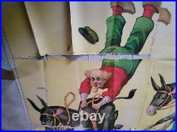 Antique 79x122 Circus Poster Mule Clown Riverside Milwaukee Fair Vintage Donkey