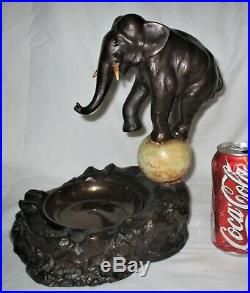 Antique Armor Bronze Circus Carnival Elephant Art Statue Sculpture Tray Ashtray