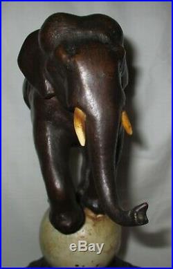 Antique Armor Bronze Circus Carnival Elephant Art Statue Sculpture Tray Ashtray