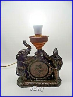 Antique Art Deco Bronze Color Circus Lamp with Clown, Drum, Elephant and Balloon