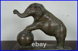 Antique Art Deco Cast Metal Circus Elephant Library Bookends Bronzed Lucky Book