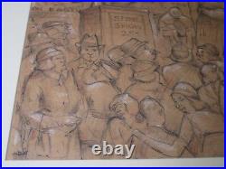 Antique Art Deco Drawing Circus Freaks 1920's Illustration Wpa Sideshow Ashcan