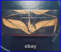 Antique Art Nouveau Wooden Box w Lid & Hand Painted Harlequin trapezists 1920's