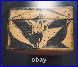 Antique Art Nouveau Wooden Box w Lid & Hand Painted Harlequin trapezists 1920's