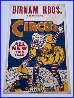 Antique Birnam Bros Poster Circus Clown Rare 42 Inches Large Performers Old