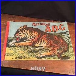 Antique Book Children's Cloth Animal ABC Saalfield's Muslin Zoo Circus PRIORITY