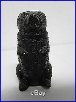 Antique Boston Sandwich Glass Black Glass Circus Bear Hair Pomade Container