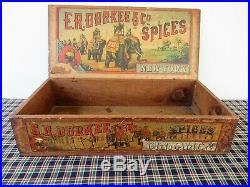 Antique Box, Spice DURKEE'S CINNAMON Wood, Original Circus Labels, 16 x 8 x 4