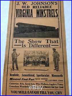 Antique Broadside Circus Show Poster Virginia Minstrels 1924 J. W. Johnsons