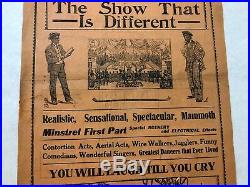 Antique Broadside Circus Show Poster Virginia Minstrels 1924 J. W. Johnsons
