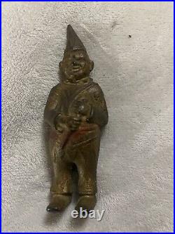 Antique C. 1908 A. C. Williams Cast Iron Clown Still Bank Circus Red Details