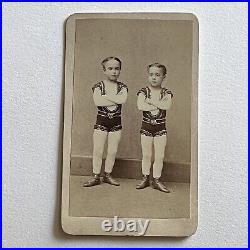 Antique CDV Photograph Adorable Boys Brothers Circus Gymnasts Acrobat NY