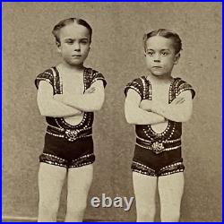 Antique CDV Photograph Adorable Boys Brothers Circus Gymnasts Acrobat NY