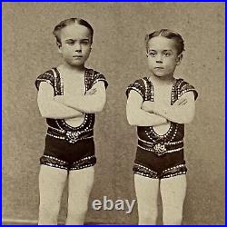 Antique CDV Photograph Adorable Boys Brothers Circus Gymnasts Acrobat NY