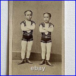 Antique CDV Photograph Adorable Boys Brothers Circus Gymnasts Acrobat NY