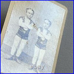 Antique CDV Photograph Adorable Boys Brothers Circus Gymnasts Acrobat NY