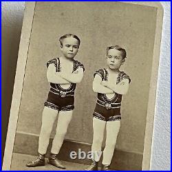 Antique CDV Photograph Adorable Boys Brothers Circus Gymnasts Acrobat NY