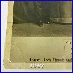 Antique CDV Photograph General Tom Thumb & Wife Dwarf PT Barnum Circus 13 x 9.75