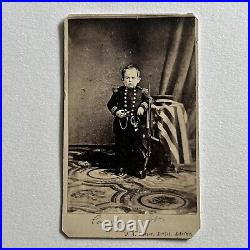 Antique CDV Photograph Little Person Commodore Foote Circus Military Gun Flag