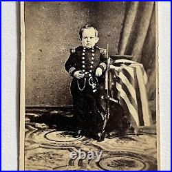 Antique CDV Photograph Little Person Commodore Foote Circus Military Gun Flag