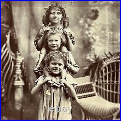 Antique Cabinet Card Photograph Circus Performers Jugglers Adorable Little Girls