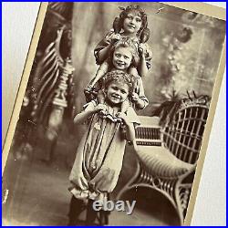 Antique Cabinet Card Photograph Circus Performers Jugglers Adorable Little Girls