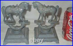 Antique Carnival Circus Carousel Pony Horse Saddle Art Statue Bookends Signed A+