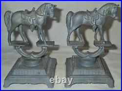 Antique Carnival Circus Carousel Pony Horse Saddle Art Statue Bookends Signed A+
