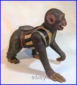 Antique Carved Wooden Monkey Carousel Carnival Folk Art Circus Maximalist Decor