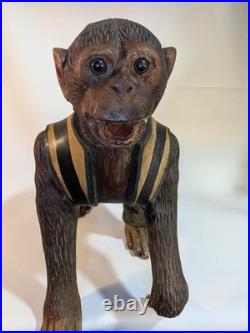 Antique Carved Wooden Monkey Carousel Carnival Folk Art Circus Maximalist Decor