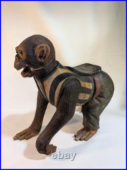 Antique Carved Wooden Monkey Carousel Carnival Folk Art Circus Maximalist Decor