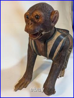 Antique Carved Wooden Monkey Carousel Carnival Folk Art Circus Maximalist Decor