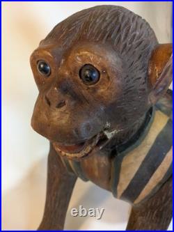 Antique Carved Wooden Monkey Carousel Carnival Folk Art Circus Maximalist Decor