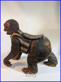 Antique Carved Wooden Monkey Carousel Carnival Folk Art Circus Maximalist Decor