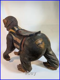 Antique Carved Wooden Monkey Carousel Carnival Folk Art Circus Maximalist Decor
