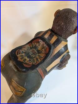 Antique Carved Wooden Monkey Carousel Carnival Folk Art Circus Maximalist Decor