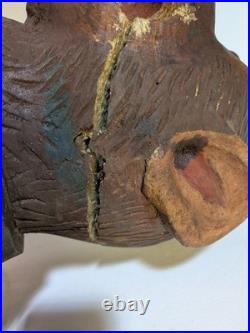 Antique Carved Wooden Monkey Carousel Carnival Folk Art Circus Maximalist Decor