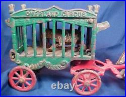 Antique Cast Iron Kenton Toys Horse Drawn Overland Circus Cage with Bear Riders