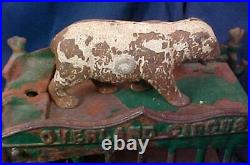 Antique Cast Iron Kenton Toys Horse Drawn Overland Circus Cage with Bear Riders