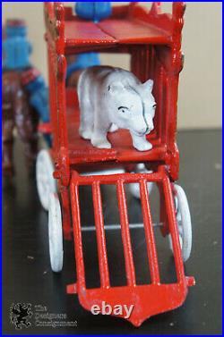 Antique Cast Iron Red Kenton Overland Circus Wagon Cage Polar Bear Horses Driver