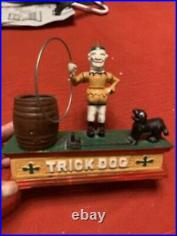 Antique Cast Iron Trick Dog Circus Clown Mechanical Coin Bank Working