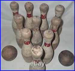 Antique Circus Carnival Park Yard Home Art Ten Pin Wood Bowling Ball Toy Game Us