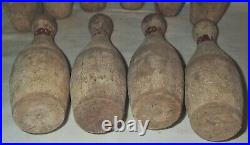 Antique Circus Carnival Park Yard Home Art Ten Pin Wood Bowling Ball Toy Game Us