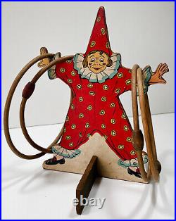 Antique Circus Clown Litho Wood Ring-A-Clown Ring Toss Game 1921 Parker Brothers