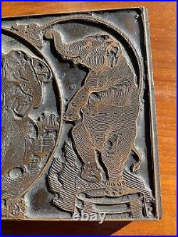 Antique Circus Elephant Brass Band Letterpress Printing Block Poster