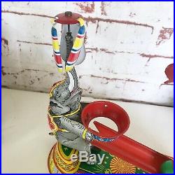Antique Circus Elephant Wind-Up Tin Litho Toy, Vintage Circus spinning balls, US