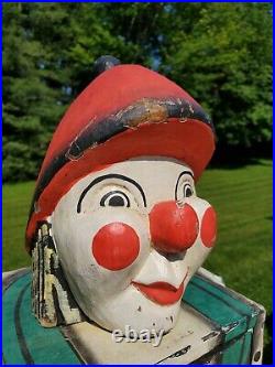 Antique Circus Folk Art Carnival Clown Hand Carved Painted Wood Cabinet