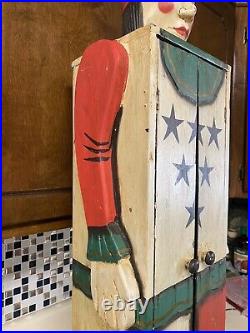 Antique Circus Folk Art Carnival Jester Clown Cabinet Wood Hand Carved Cabinet
